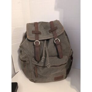 Vintage Bluboon Canvas & Leather Khaki Green Rucksack Backpack NWOT
